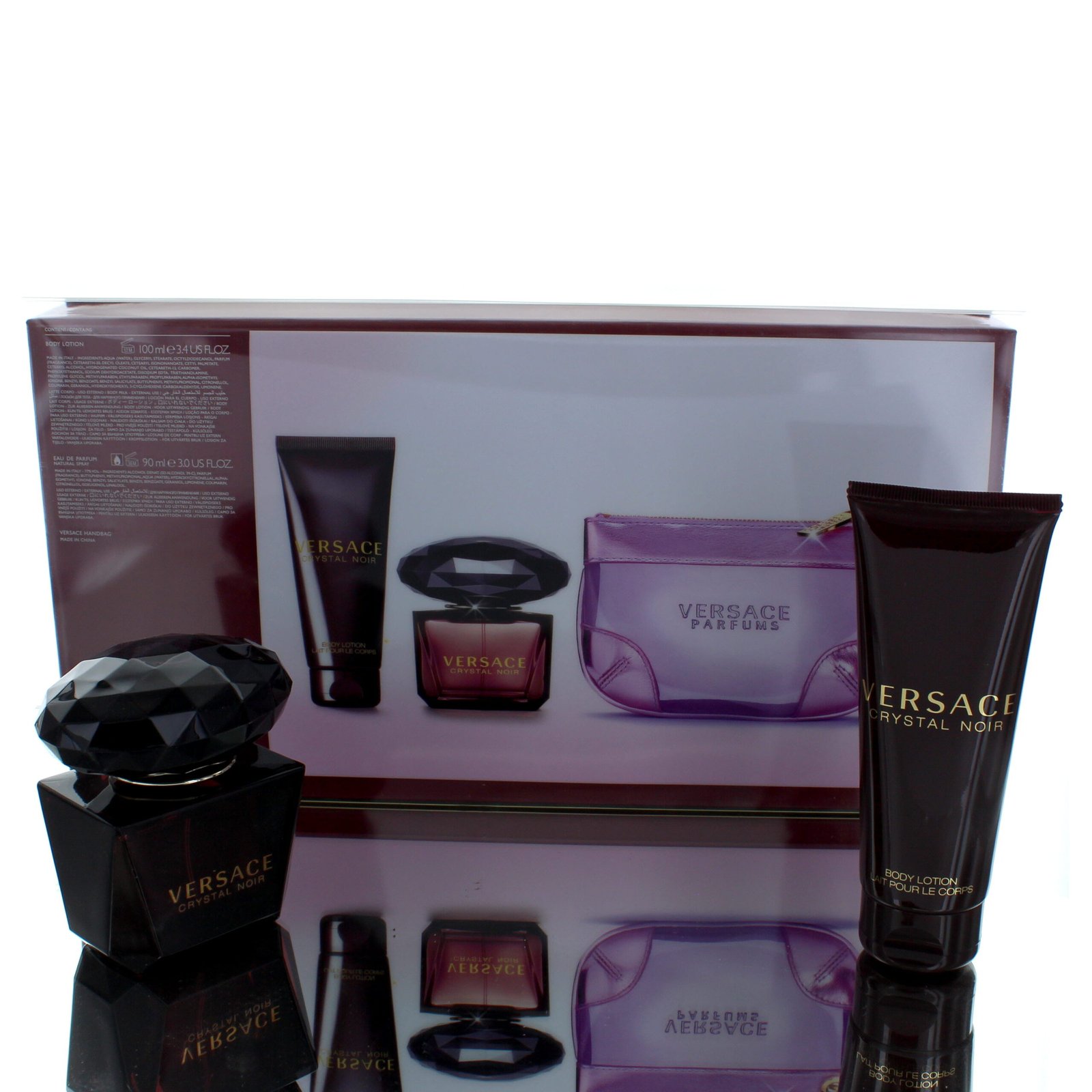 Set - Versace Crystal Noir Eau de Parfum (EDP) for Women, 90ml - Gift Set (Hard Box)