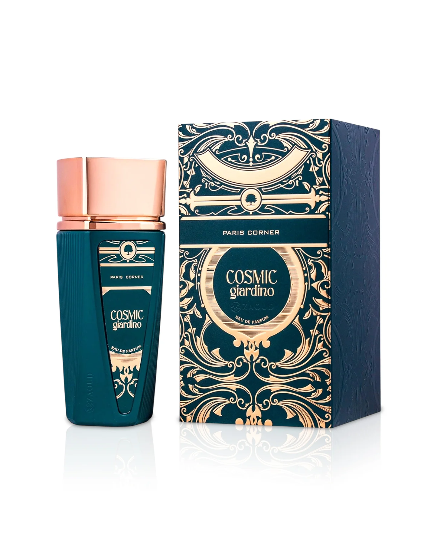 paris corner Cosmic Giardino perfume bottle beside box against white background MyPerfumesOulet